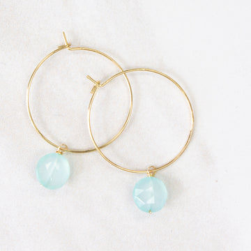 Faceted aqua chalcedony hoop earrings