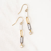 Mixed metal sparkle link earrings with cz drop