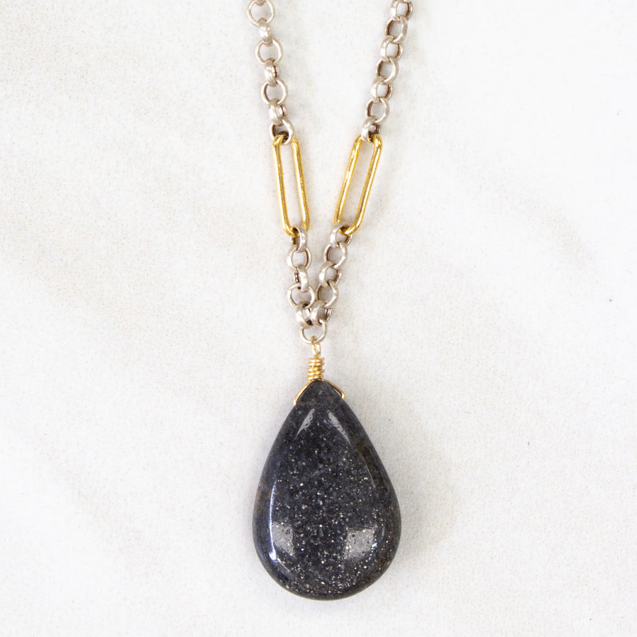 Mixed metal black sunstone necklace