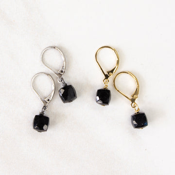 Faceted black spinel cube drop earrings