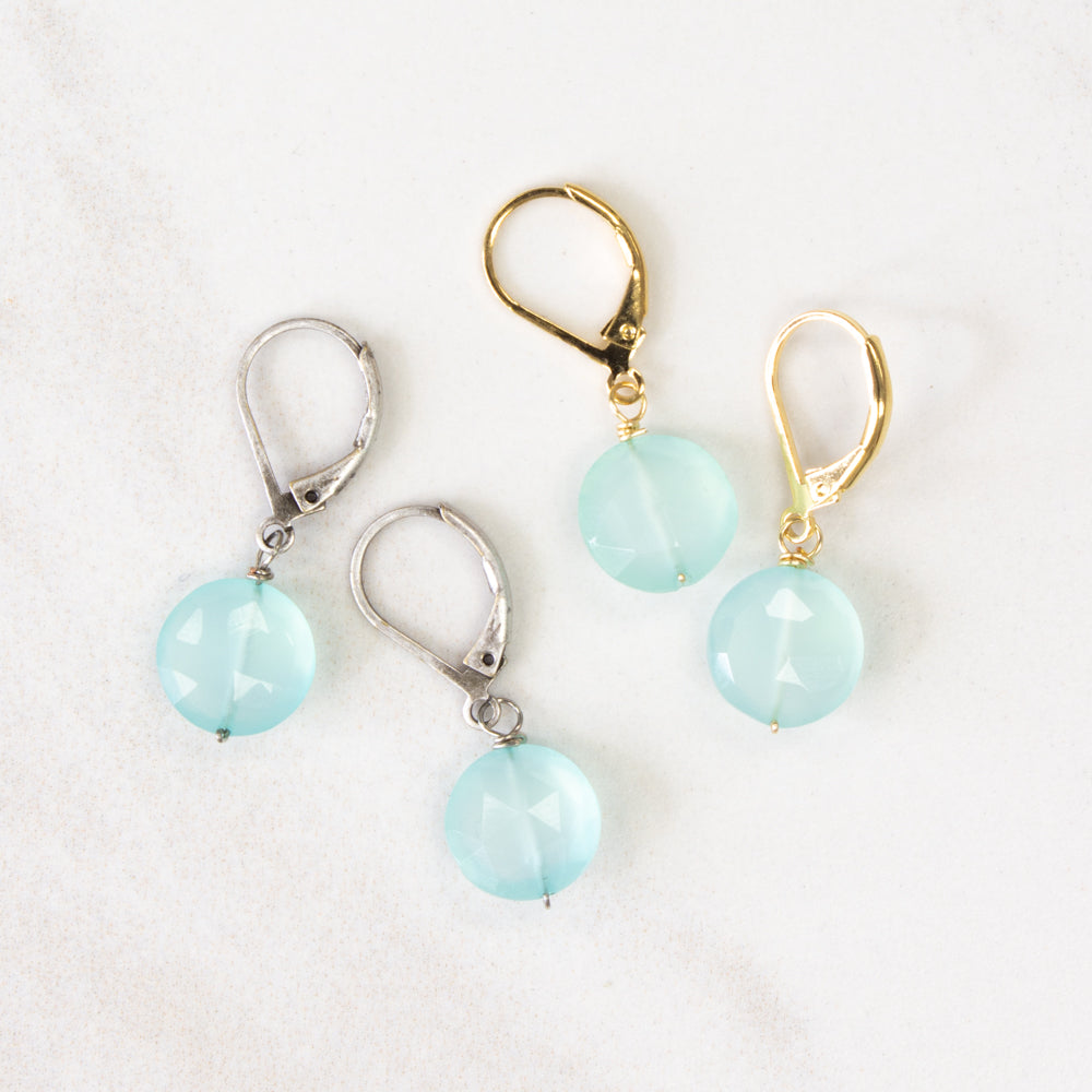 Faceted aqua chalcedony drop earrings