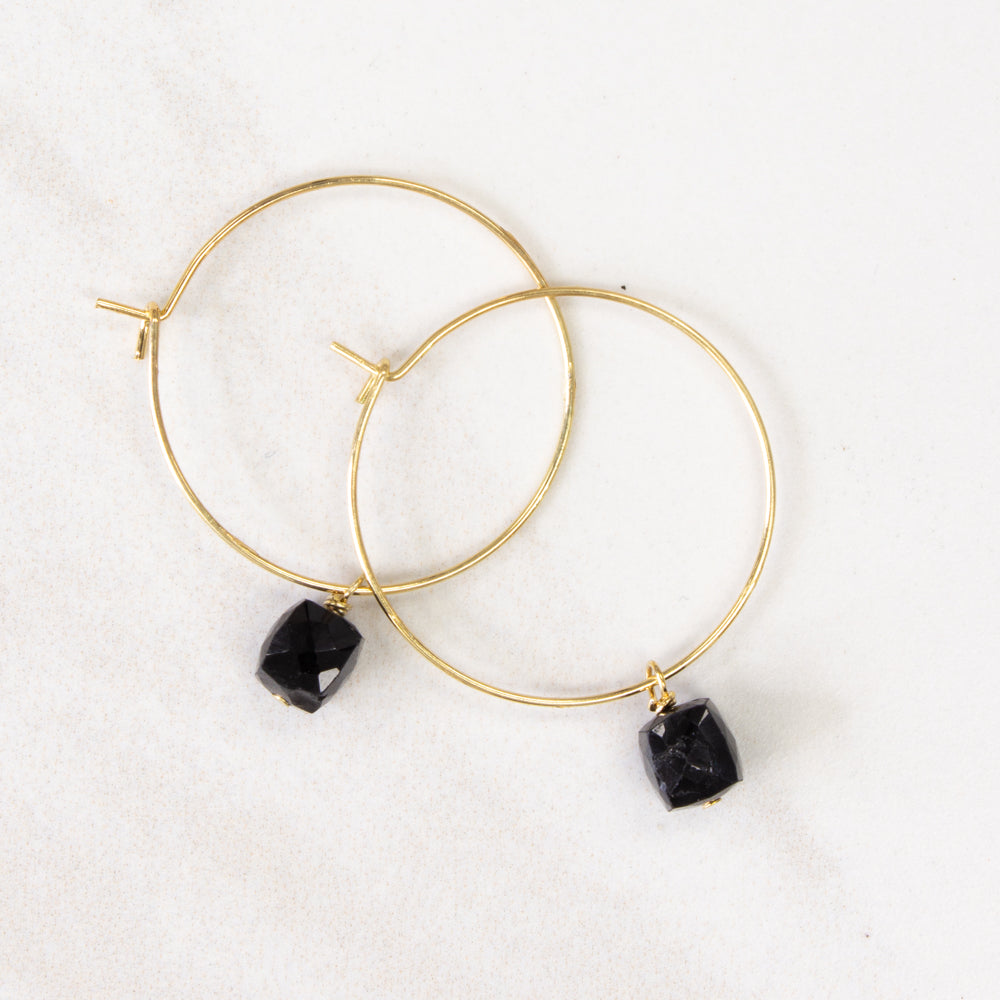 Cube drop hoop earrings