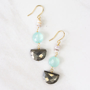 Australian opal/chalcedony/pyrite half circle earrings