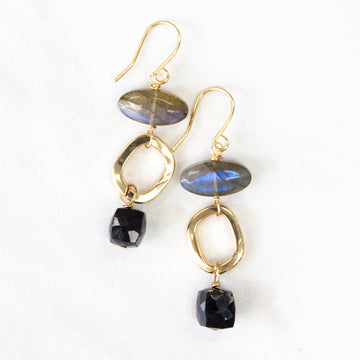 Sideways labradorite circle earrings