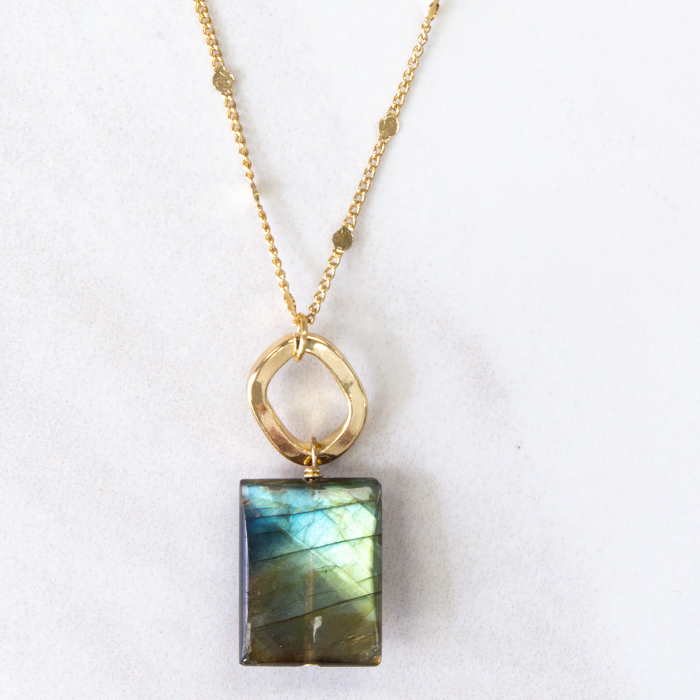 Labradorite rectangle pendant necklace