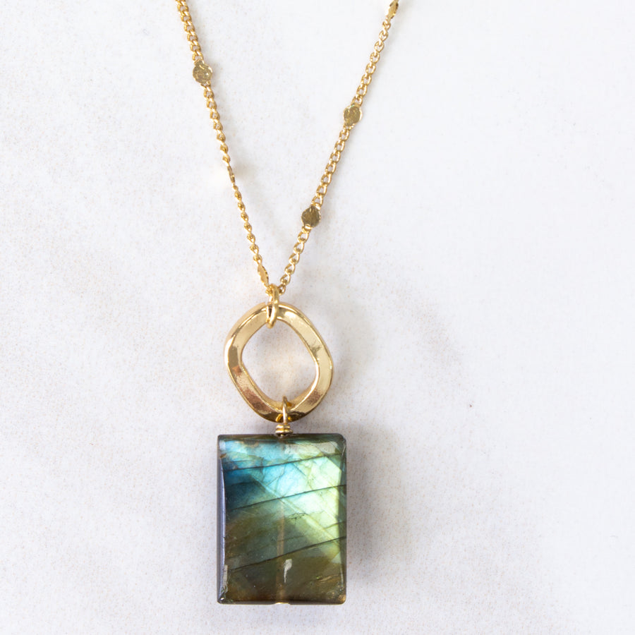 Labradorite rectangle pendant necklace