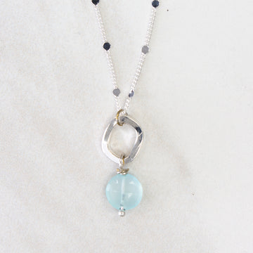 Faceted aqua chalcedony coin necklace