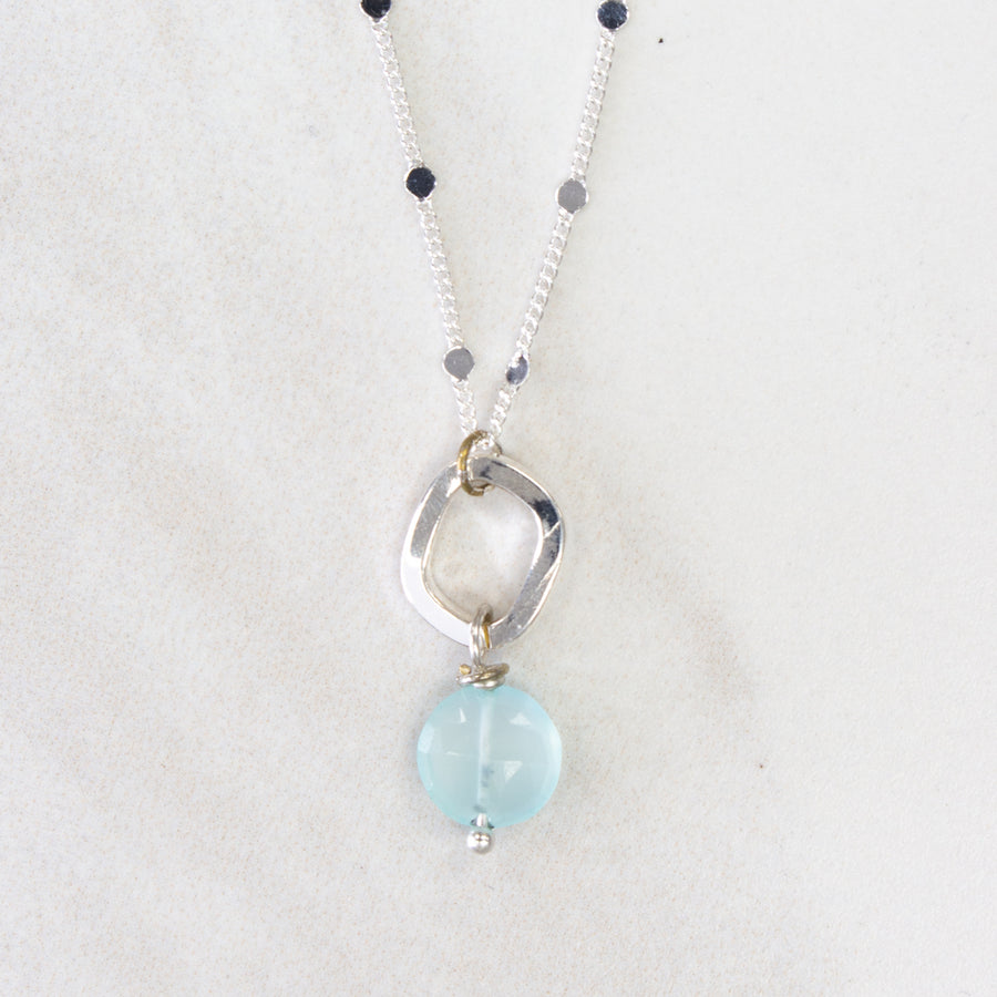 Faceted aqua chalcedony coin necklace