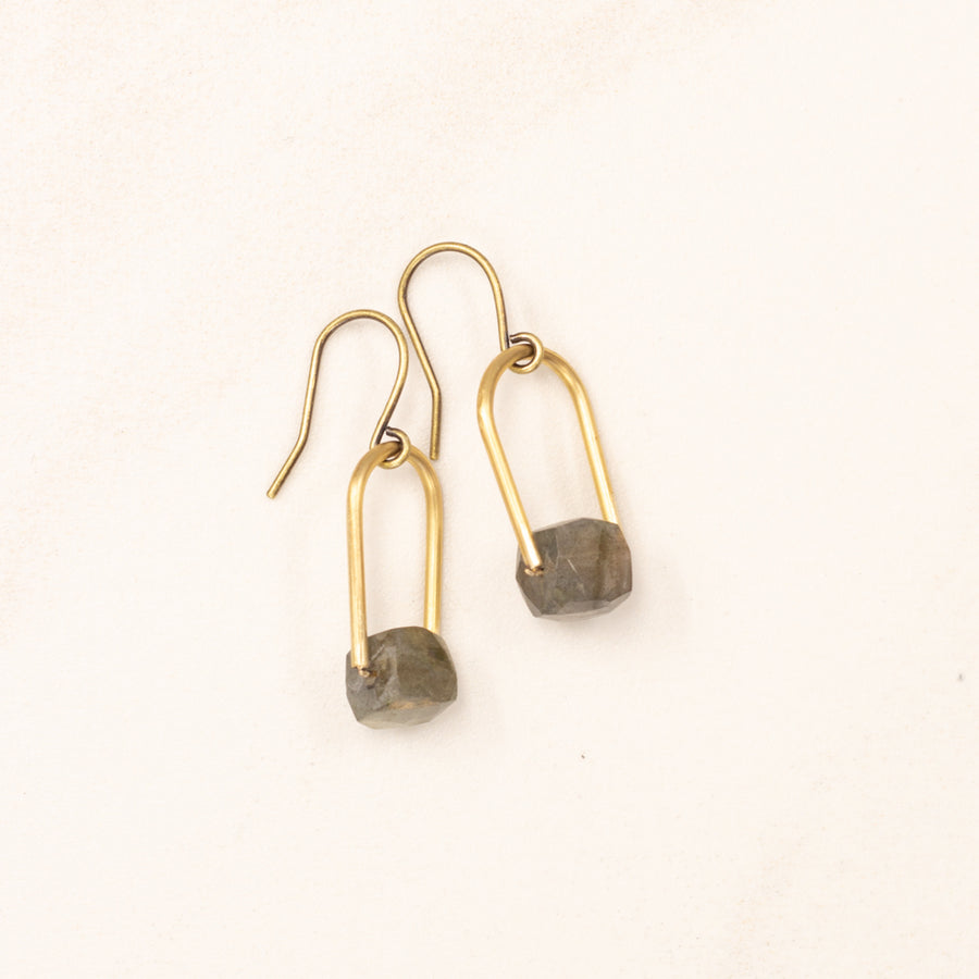 Short Riveted Labradorite Cube Earrings