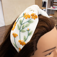 Floral Embroidered Linen Knot Turban - Orange Daisy