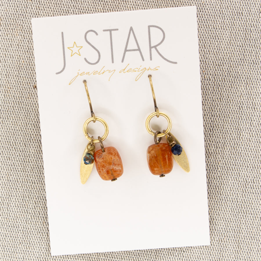 Tiny Trio Circle Earrings - Hessonite Garnet