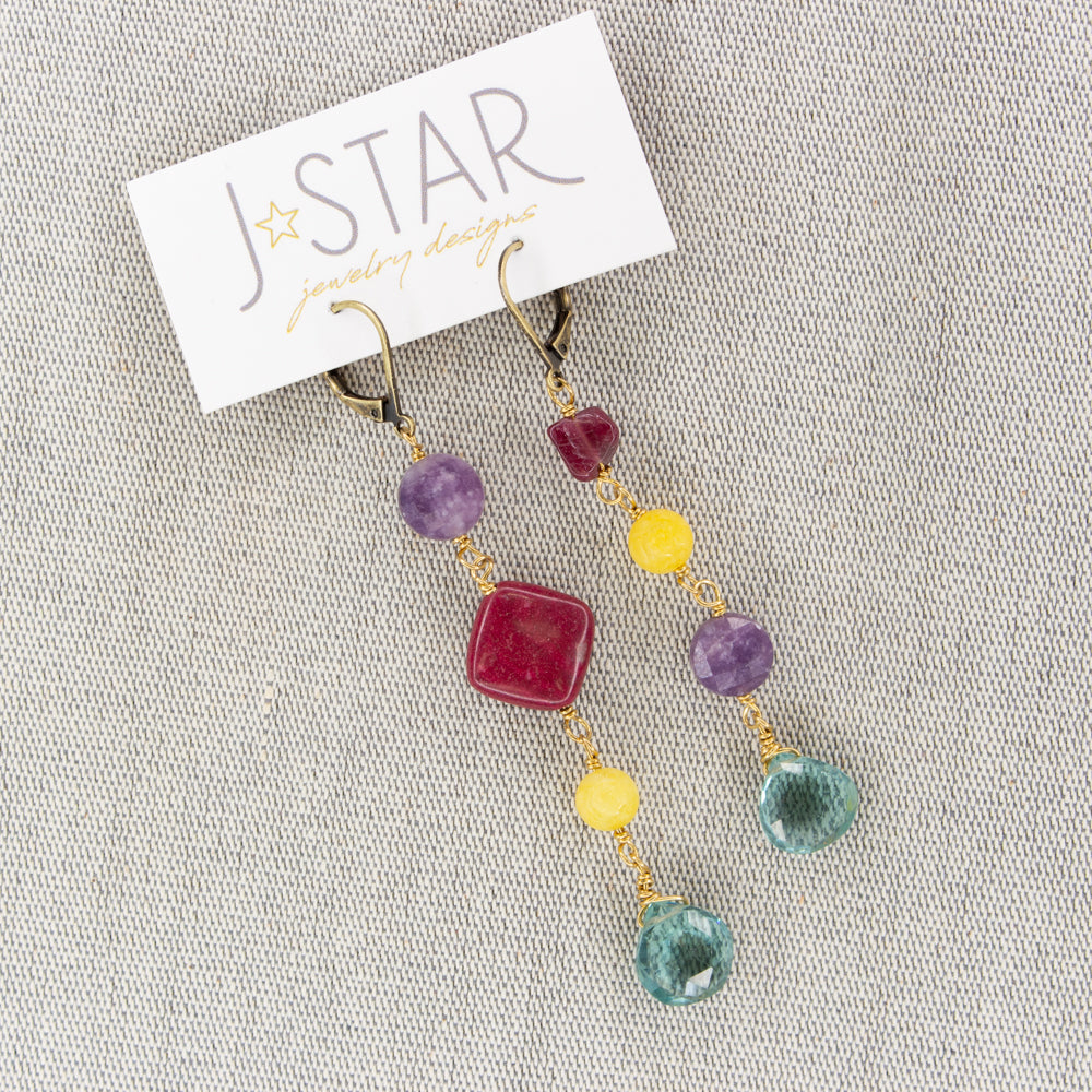 Colorful 4 Stone Asymmetrical Earrings