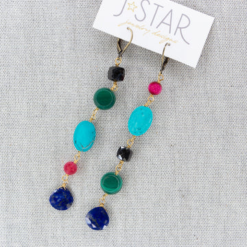 Colorful 5 Stone Asymmetrical Earrings