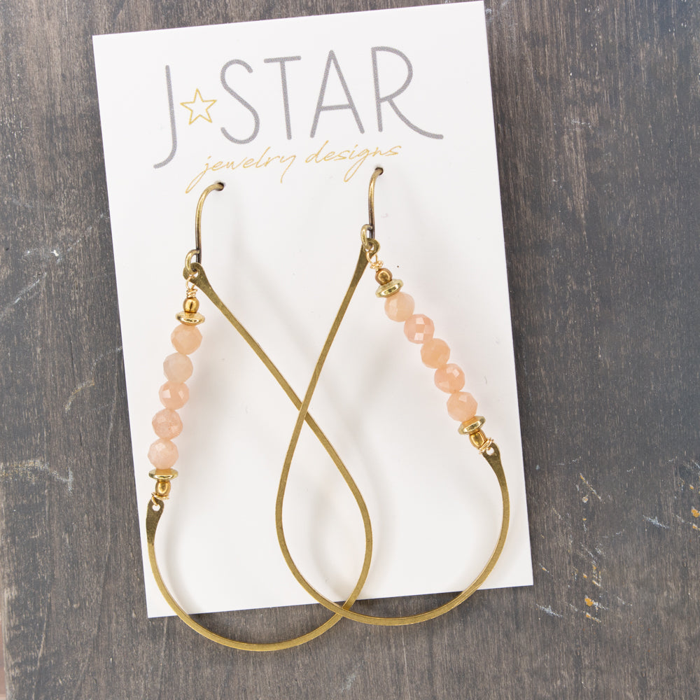 Asymmetrical Teardrop Earrings - Peach Moonstone