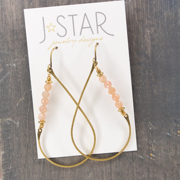 Asymmetrical Teardrop Earrings - Peach Moonstone