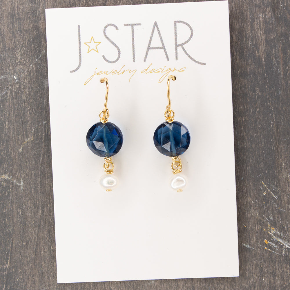 Sapphire Quartz and Pearl Earrings