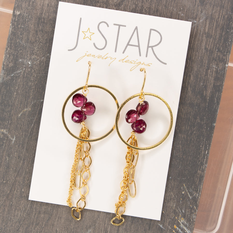 Garnet Circle Cluster Earrings