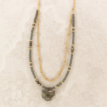 Faceted Pyrite Half Circle Necklace