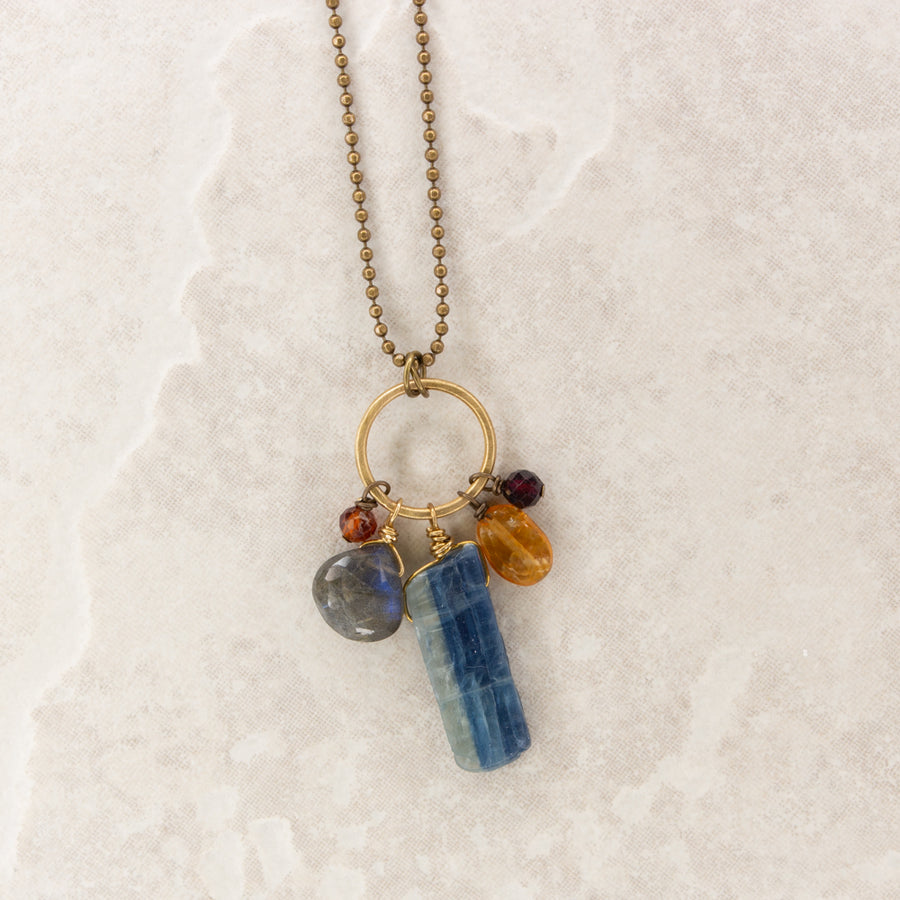 Long Kyanite Cluster Pendant Necklace