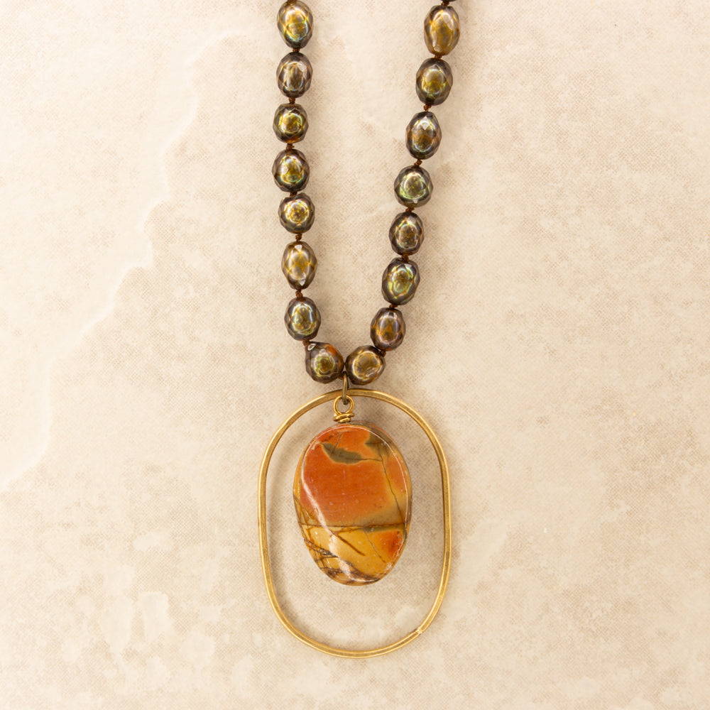 Hand Knotted Pearl and Agate Necklace