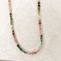 Faceted Watermelon Tourmaline Disc Necklace