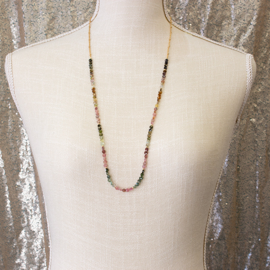 Faceted Watermelon Tourmaline Disc Necklace