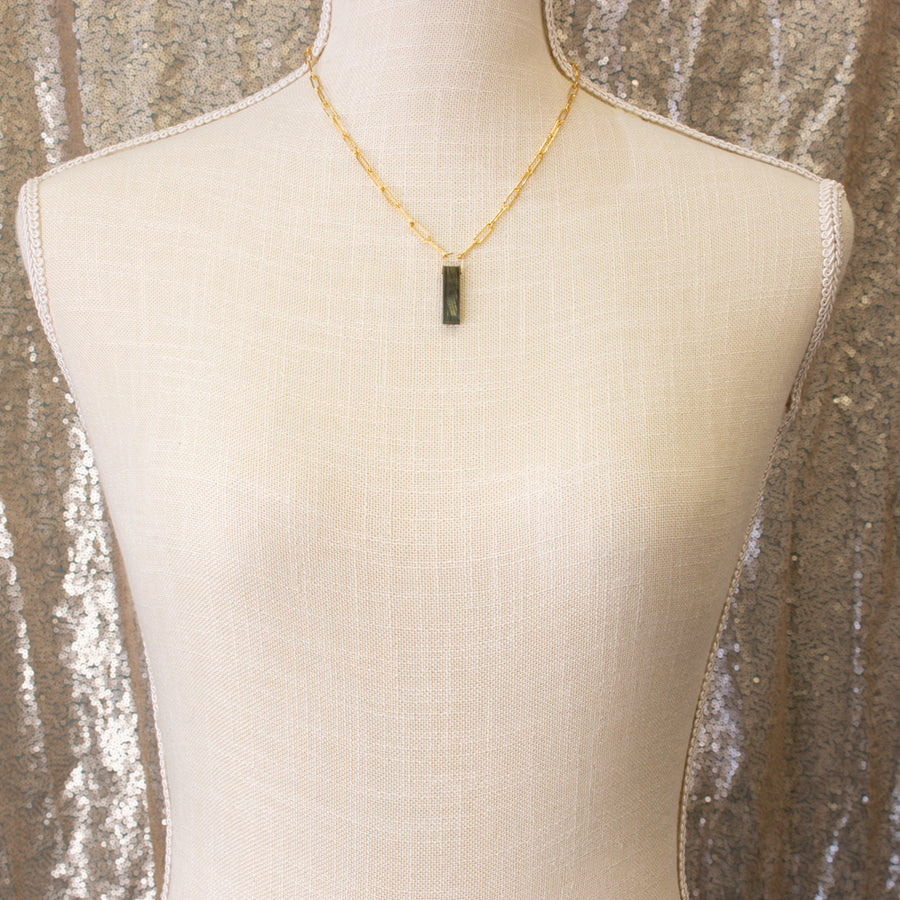 Gold Filled Labradorite Rectangle Necklace