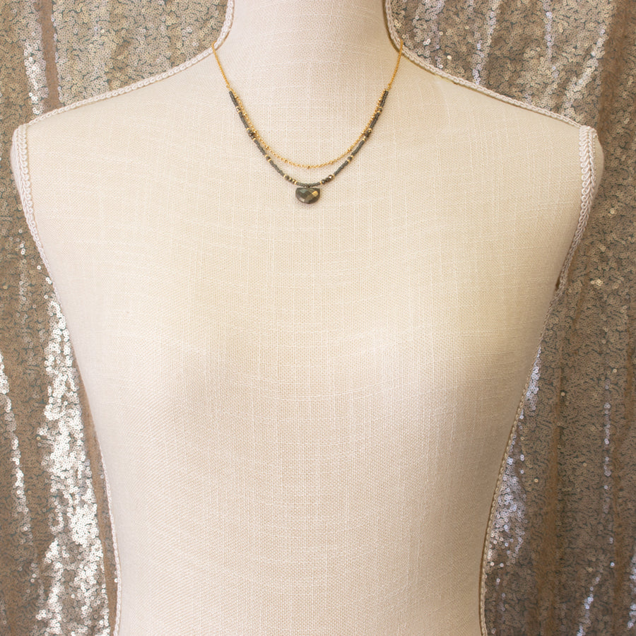 Faceted Pyrite Half Circle Necklace