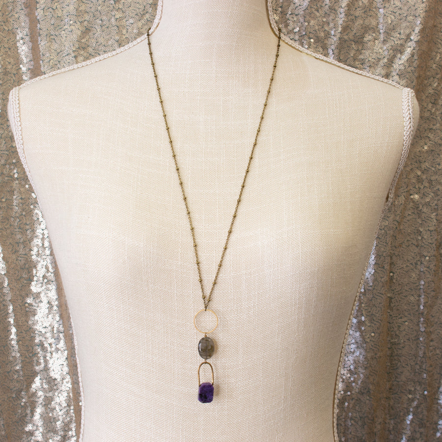 Purple Labradorite and Charoite Pendant Necklace