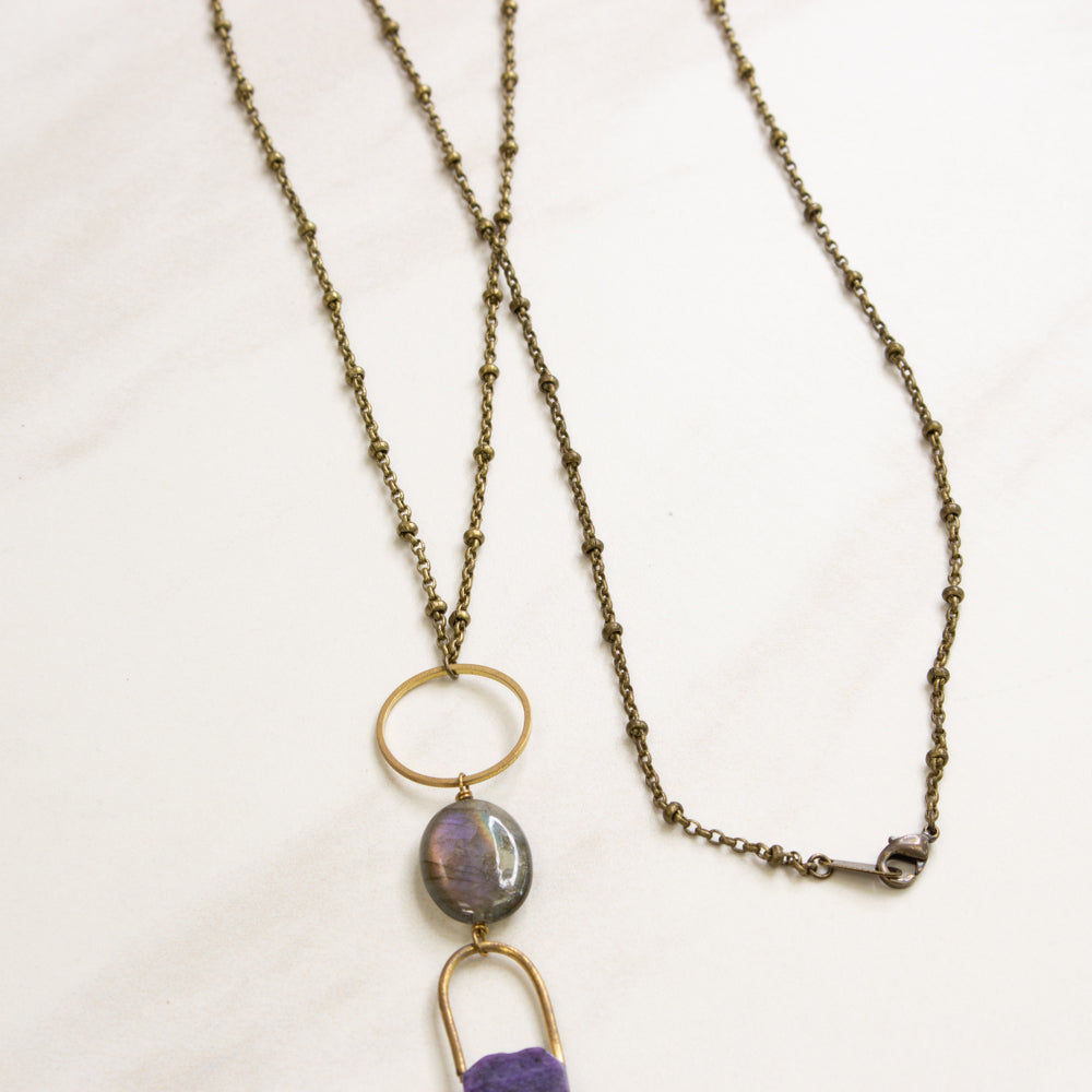 Purple Labradorite and Charoite Pendant Necklace