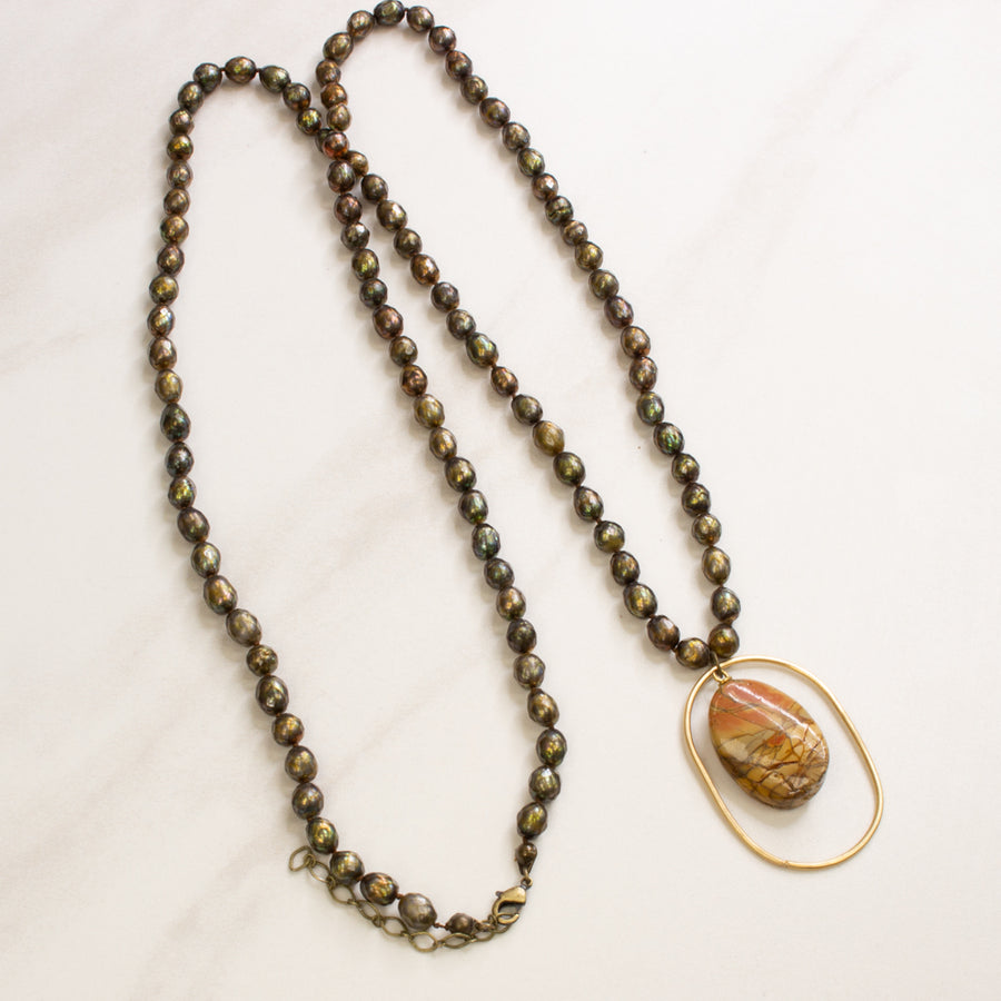 Hand Knotted Pearl and Agate Necklace