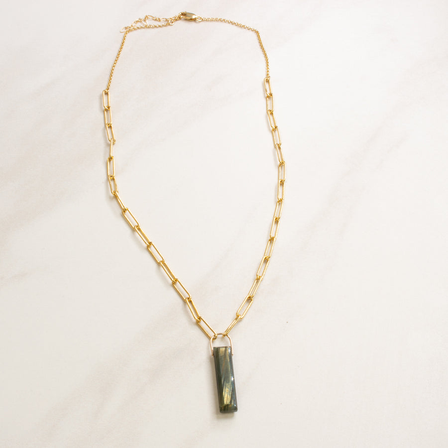 Gold Filled Labradorite Rectangle Necklace