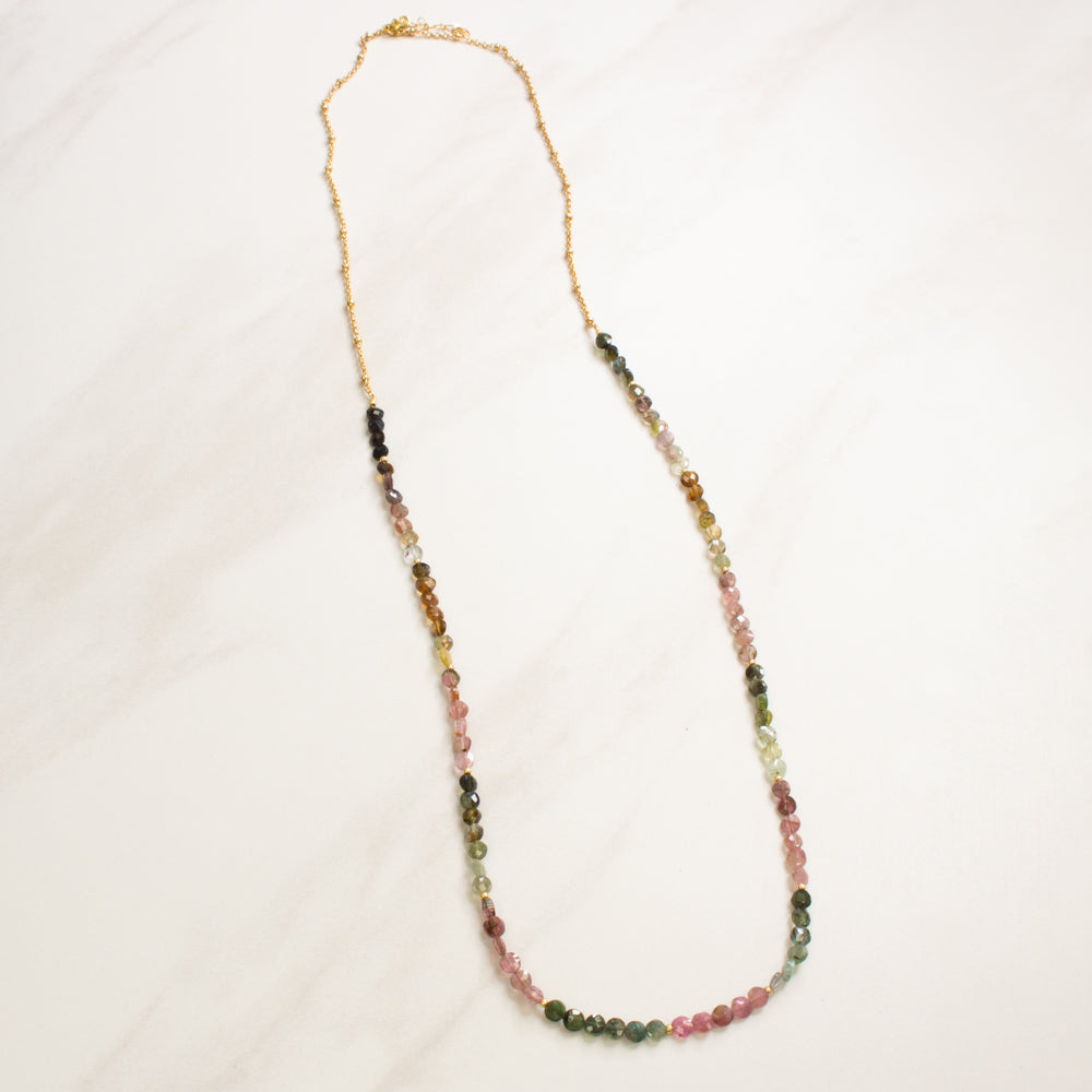 Faceted Watermelon Tourmaline Disc Necklace