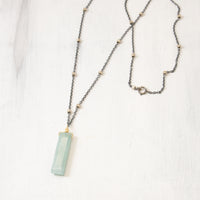 Mixed metal aquamarine rectangle necklace (SS/GF)