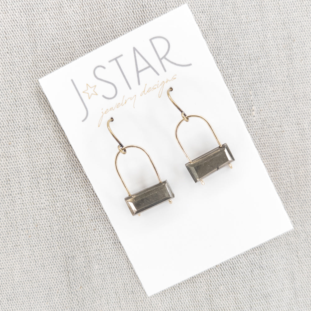 Pinned Faceted Rectangle Earrings - Pyrite