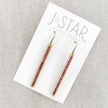 Microfaceted Stick Earrings - Garnet