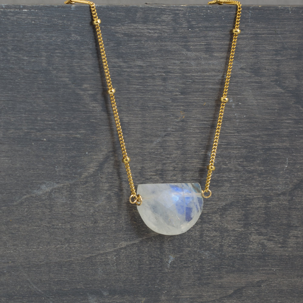 Half Circle Moonstone Satellite Necklace - Gold Filled