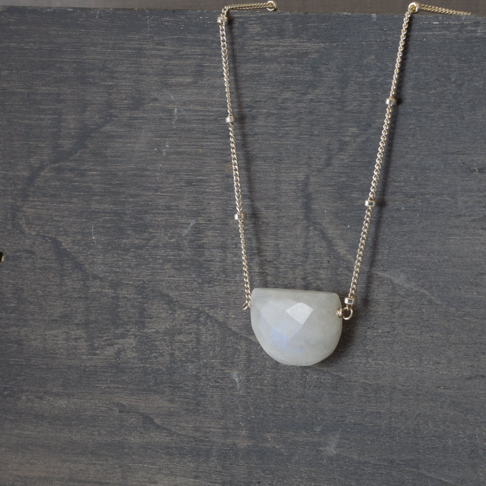 Half Circle Moonstone Satellite Necklace - Sterling Silver
