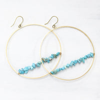 Extra Large Linear Gemstone Circle Earrings
