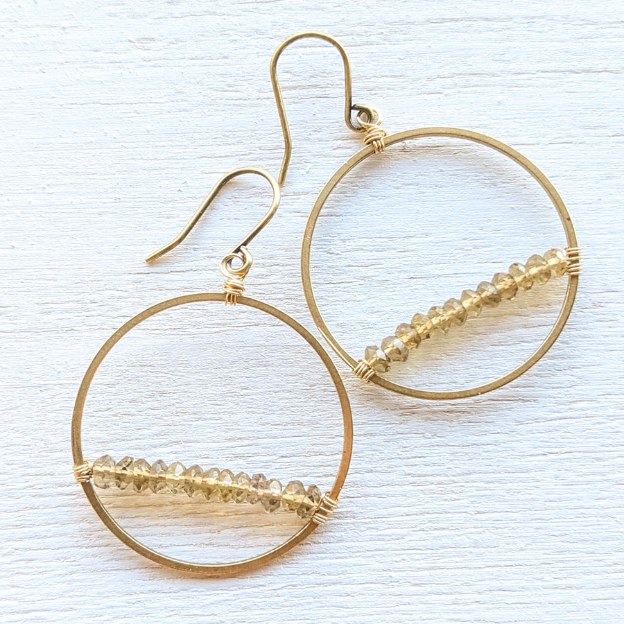 Linear Gemstone Circle Earrings