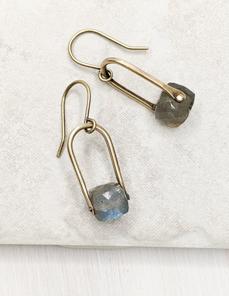 Short Riveted Labradorite Cube Earrings